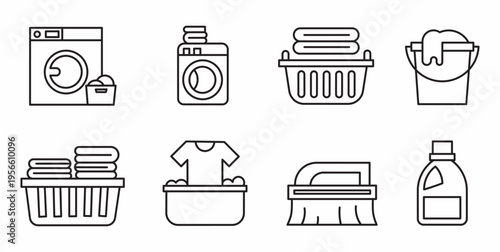 Laundry and cleaning icons set