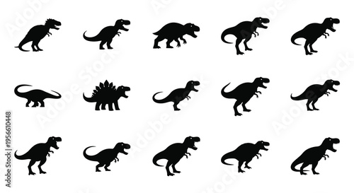 A collection of various dinosaur silhouettes in different poses showcasing prehistoric creatures in a striking outline style silhouette high quality professional