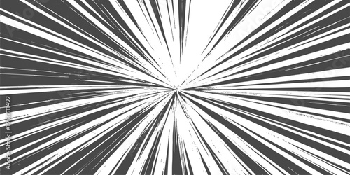 A high contrast black and white abstract background with a dynamic starburst radial light effect