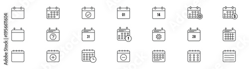 Calendar, schedule and events line icons set. Planner agenda, business appointment, deadline reminder, and time management symbols. Simple outline collection. calendar line icon set. 