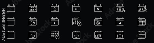 Calendar, schedule and events line icons set. Planner agenda, business appointment, deadline reminder, and time management symbols. Simple outline collection. calendar line icon set. 