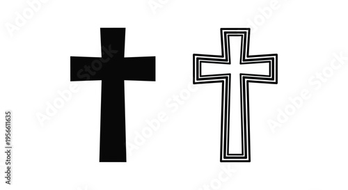Set of 2 Christian Cross Icons Vector