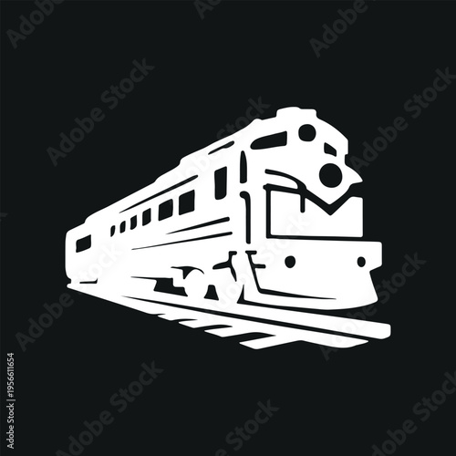 Locomotive Train on Tracks Classic Diesel Engine Silhouette Transportation Industry Minimalist Graphic Style