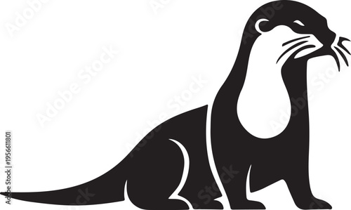 Otter Holding Small Fish Silhouette Profile View Minimalist Design Clean Background