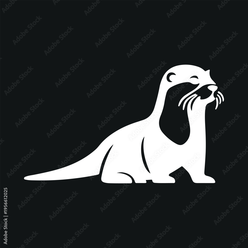 Obraz premium Otter Silhouette Sitting Proudly with Closed Eyes Minimalist Vector Art Clean Studio Background