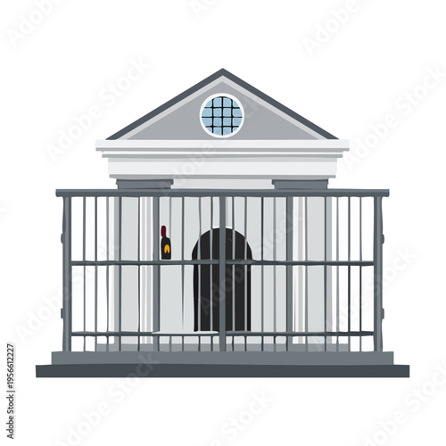 Isolated building facade with bars and a single bottle of wine inside