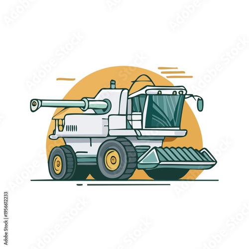 Modern combine harvester machine in a clean, simplified illustration style