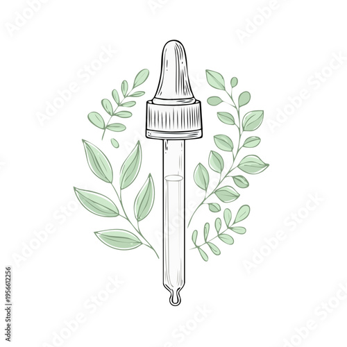 Natural Skincare Ingredient Dropper with Green Leafy Botanicals