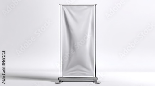 Isolated banner stand with taut fabric banner on straight frame in studio lighting