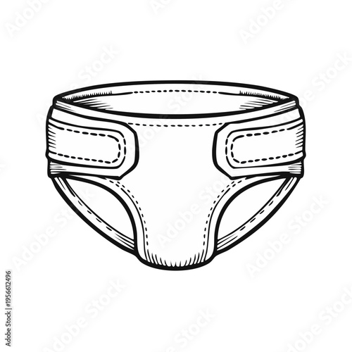 Simple Line Drawing of a Diaper with Adjustable Tabs for Baby Care