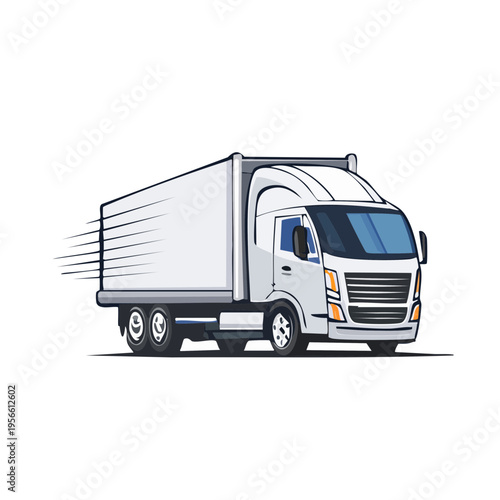 Fast white delivery truck illustration with motion blur effect conveying speed and logistics