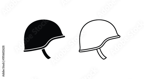 Military Helmet Icon Set Vector Black White