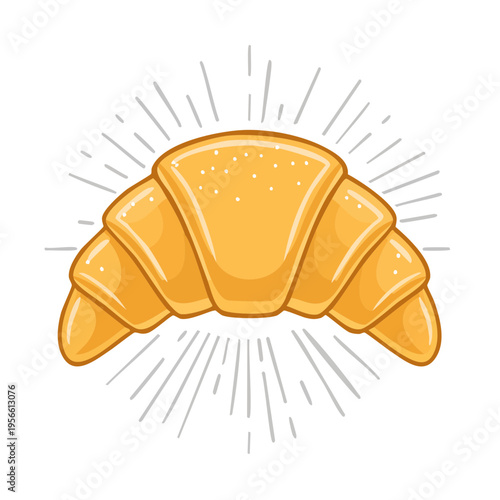 Golden croissant pastry with rays of light radiating outwards for a fresh baked feeling