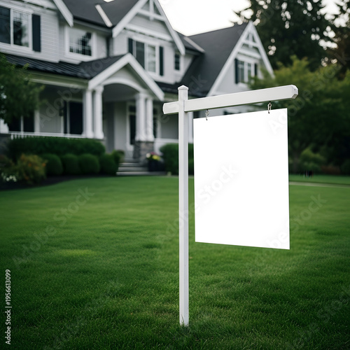 Mockup of for sale sign in front of a beautiful house