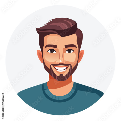 Friendly Bearded Man Smiling Portrait Flat Illustration