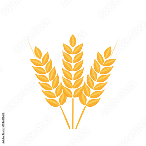 Three stylized golden wheat ears vector illustration on white background agriculture and harvest concept