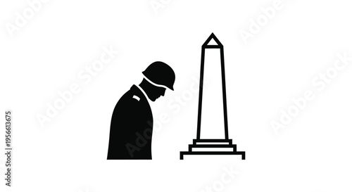 Soldier Saluting Obelisk Memorial Icon Vector
