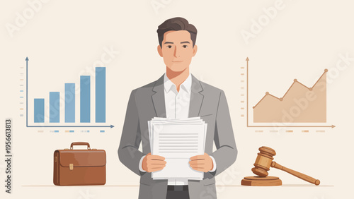 Businessman with documents and charts
