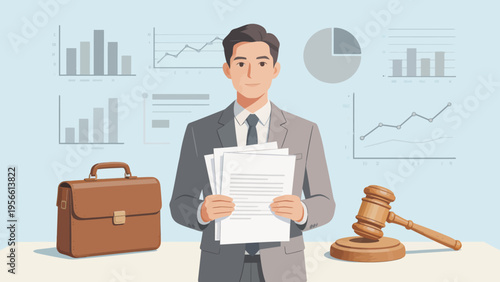 Businessman with documents and charts