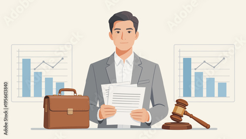 Businessman with documents and charts