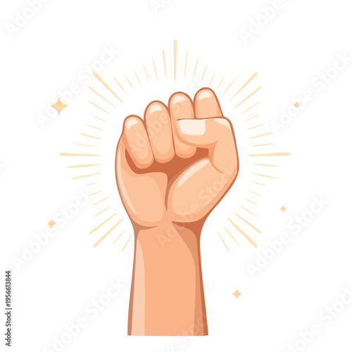 Raised fist symbolizes power protest strength and victory