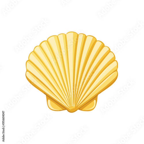 Golden scallop seashell illustration with radial lines and curved edges