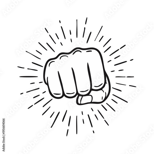 Fist Punch Dynamic Burst Line Art Illustration