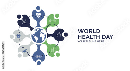 World health day concept with global connections and wellness icons