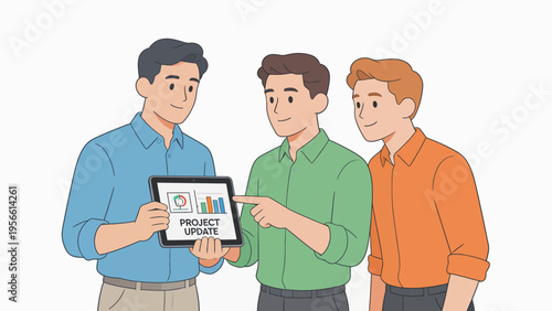 Three men discussing project update