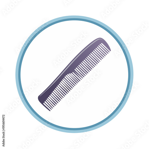 Stylized Hair Comb Icon with a Gradient Blue Circle Frame