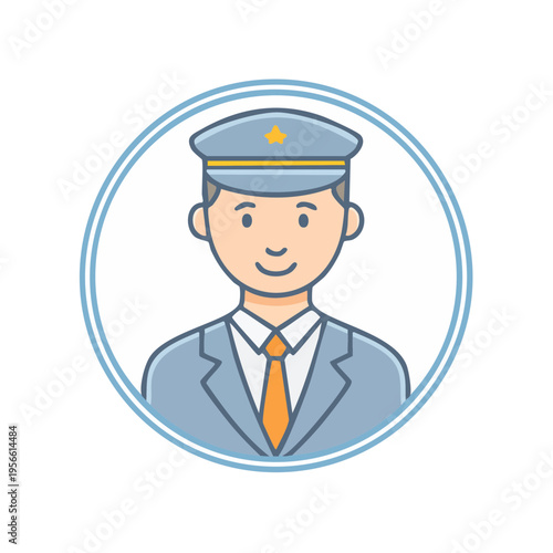 Friendly service uniform man icon with star on hat and orange tie