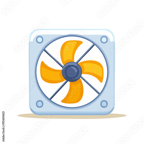 Cooling fan with yellow blades and blue frame, illustration