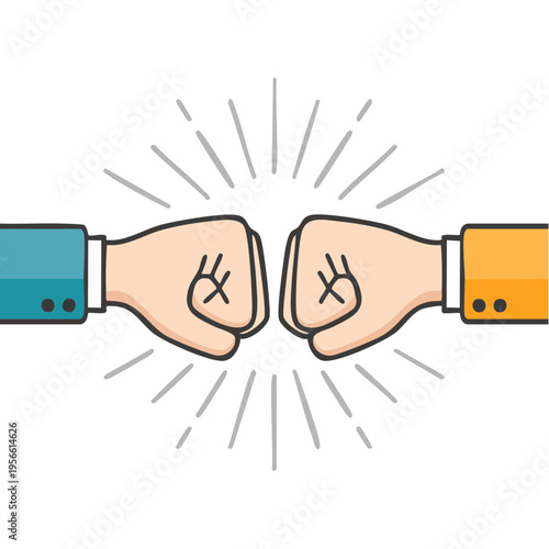 Two hands giving a fist bump with radiating lines representing excitement or agreement