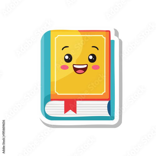 Cute happy cartoon book character with a smiling face and blush kawaii style