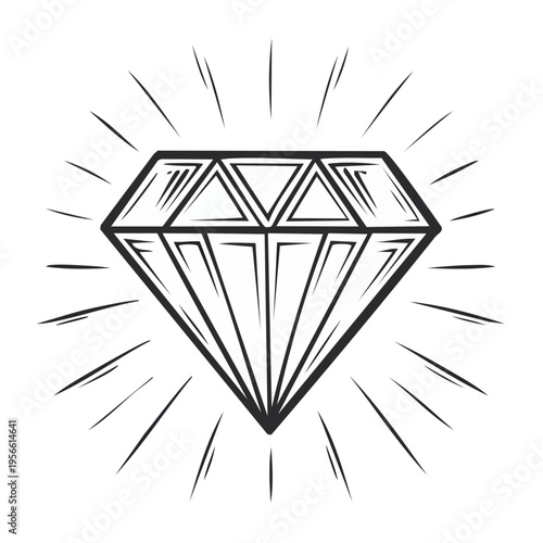 Diamond gem with radiating lines classic sketch style