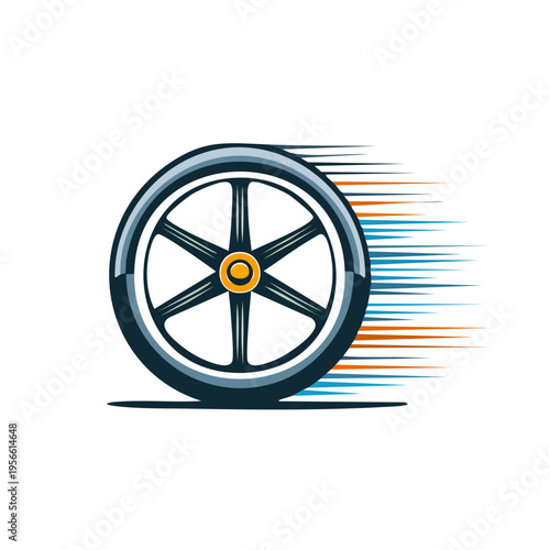Speeding car wheel with motion blur streaks