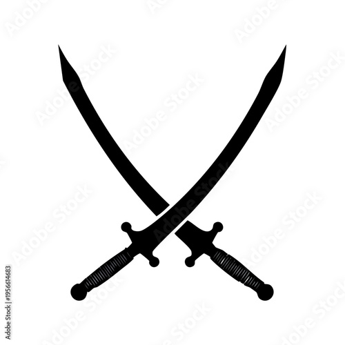 Silhouette of two crossed scimitars with textured handles