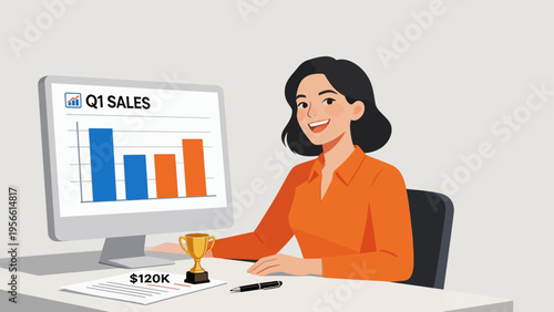 Businesswoman with sales chart