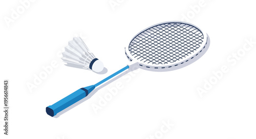 A vibrant illustration depicts a badminton racket and shuttlecock in a flat graphic style silhouette high quality professional detailed modern elegant