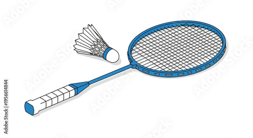 A vibrant depiction of a badminton racket and shuttlecock highlighted with bold outlines silhouette high quality professional detailed modern elegant stylish