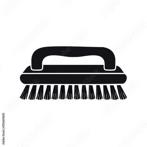Black silhouette of a handheld cleaning brush with bristles and handle
