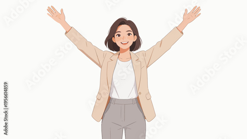 woman with arms raised in joy