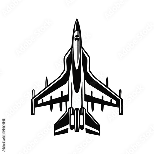 Modern Jet Fighter Silhouette in Circle Emblem Military Aircraft Graphic