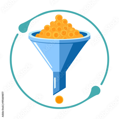 Data Filtering Process With Funnel and Orange Spheres Abstract Concept