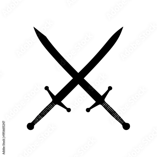 Two Black Crossed Swords Medieval Weapon Silhouette Illustration