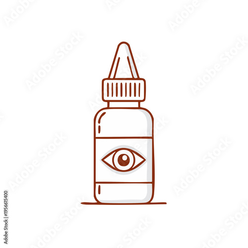 Stylized illustration of an eye drop bottle with a simple eye symbol on the label