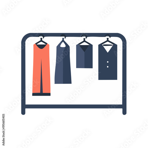 Various fashionable apparel items hanging on a dark blue clothing rack