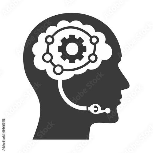 Silhouette head with brain cogwheel and network inside representing artificial intelligence