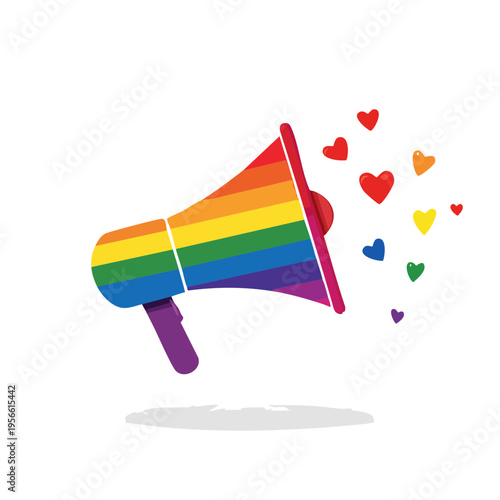 Rainbow Megaphone with Hearts Symbolizing LGBTQ+ Pride and Expression