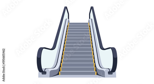 A brightly colored illustration depicts an ascending escalator viewed head on in a distinct flat silhouette high quality professional detailed modern elegant